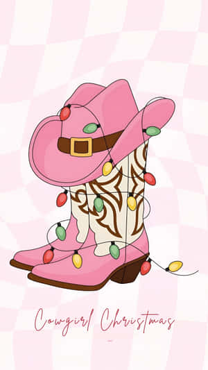 Pink Cowgirl Boots Christmas Wallpaper
