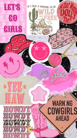 Pink Cowgirl Collage Aesthetic Wallpaper