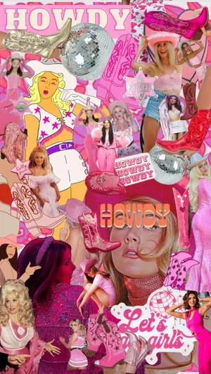 Pink Cowgirl Collage Aesthetic.jpg Wallpaper