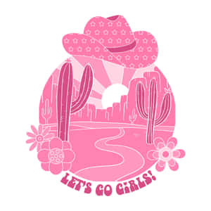 Pink Cowgirl Desert Motif Wallpaper