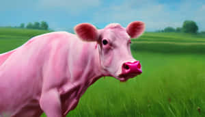 Pink Cowin Green Field.jpg Wallpaper
