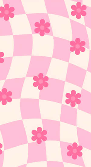 Pink Floral Checkerboard Wallpaper