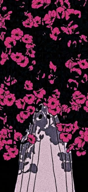 Pink Floral Ghost Halloween Aesthetic Wallpaper