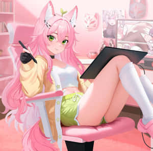 Pink Fox Gamer Girl Wallpaper