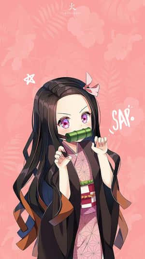 Pink Frowning Cute Nezuko Digital Art Wallpaper