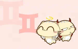 Pink Gemini Cats Angel Devil Aesthetic Wallpaper