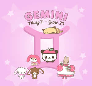 Pink Gemini Zodiac Cute Characters Wallpaper