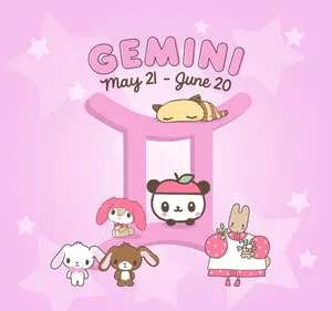 Pink Gemini Zodiac Cute Characters Wallpaper