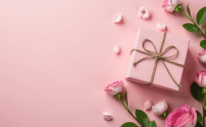 Pink Gift Box With Ribbon And Floral Decor Wallpaper