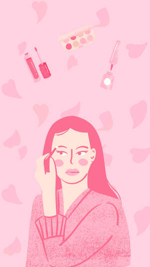 Pink Girly Make-up Graphic Wallpaper