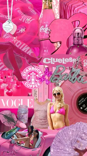 Pink Glitter Barbie Collage Aesthetic.jpg Wallpaper