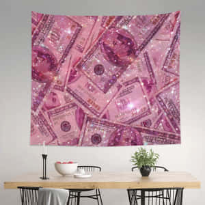 Pink Glitter Money Canvas Art Wallpaper