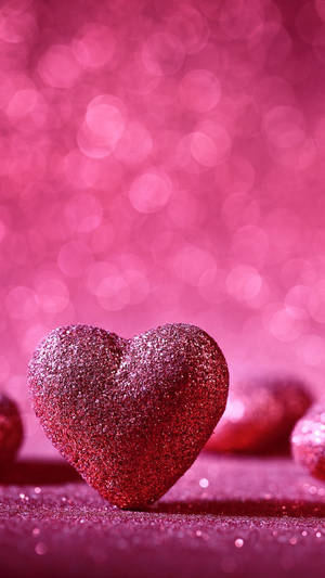 Pink Glittered Heart Love Phone Wallpaper