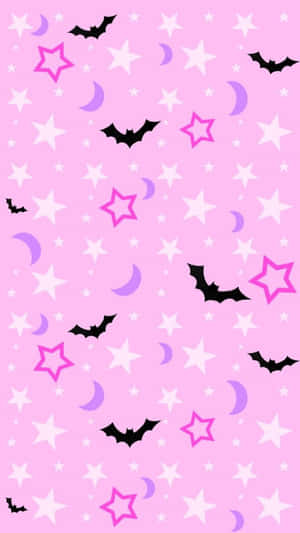 Pink Goth Batsand Stars Pattern Wallpaper
