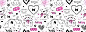 Pink Goth Teddy Pattern Wallpaper