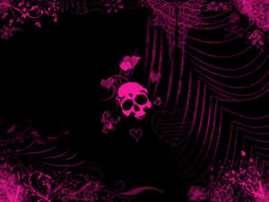 Pink Gothic Skulland Floral Design Wallpaper