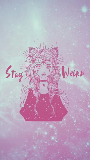 Pink Gothic Stay Weird Illustration Wallpaper