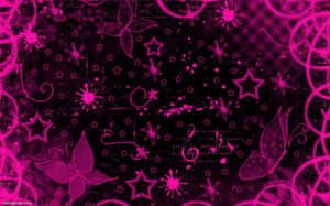 Pink Grunge Butterflies And Stars Background Wallpaper