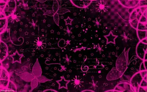 Pink Grunge Butterflies And Stars Background Wallpaper