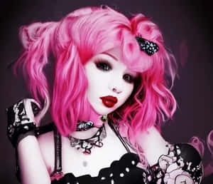 Pink Haired Scene Girlwith Accessories Wallpaper