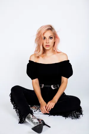 Pink Haired Woman In Black Outfit Wallpaper