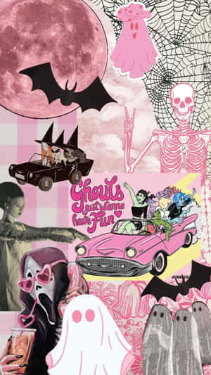 Pink Halloween Collage Aesthetic Wallpaper