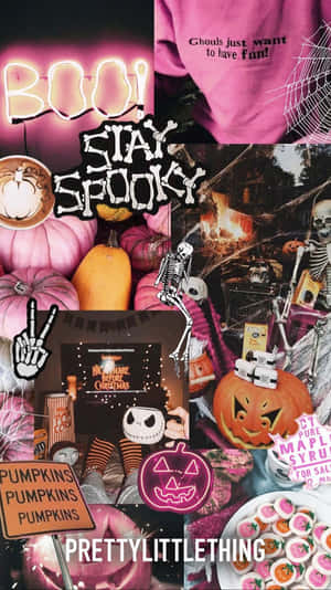 Pink Halloween Collage Aesthetic Wallpaper