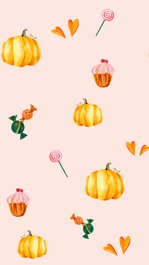 Pink Halloween Patternwith Pumpkinsand Sweets Wallpaper
