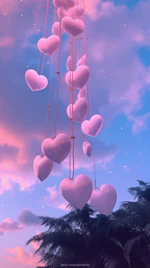 Pink Heart Balloons Sky Aesthetic.jpg Wallpaper