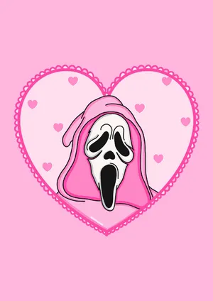 Pink Heart Ghostface Graphic Wallpaper