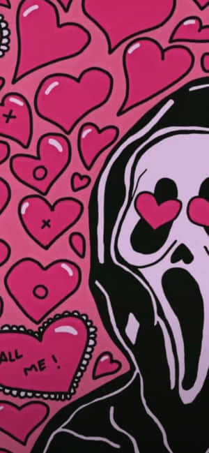 Pink Heart Scream Halloween Aesthetic.jpg Wallpaper