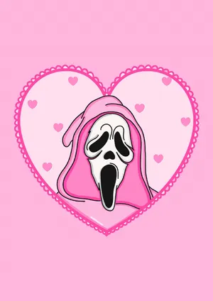 Pink Heart Scream Mask Wallpaper