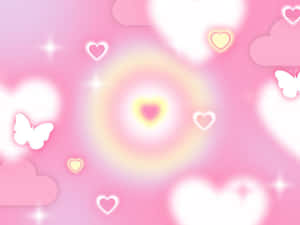 Pink Heartsand Butterflies Background Wallpaper