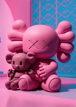 Pink K A W S Figures Embrace Wallpaper