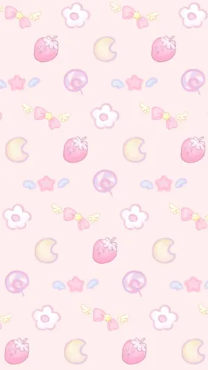 Pink Kawaii Pastel Cute Strawberry Wallpaper