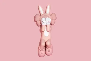 Pink Kaws Figure Covering Eyes Wallpaper