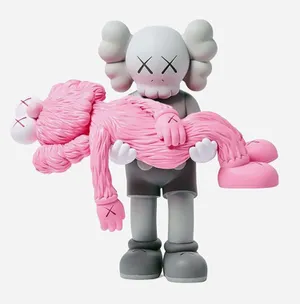 Pink Kaws Figure Holding Heart Wallpaper