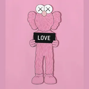 Pink Kaws Figure Holding Love Sign Wallpaper