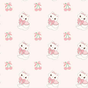 Pink Kitty Cherry Pattern Wallpaper