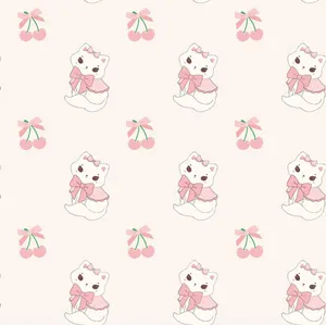 Pink Kitty Cherry Pattern Wallpaper