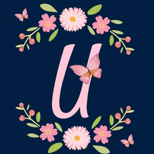 Pink Letter U With Butterfly Wallpaper