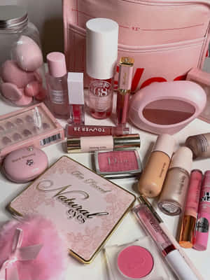 Pink Makeup Collection Aesthetic Wallpaper