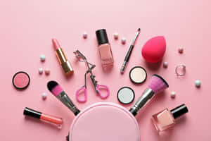 Pink Makeup Collection Flatlay Wallpaper