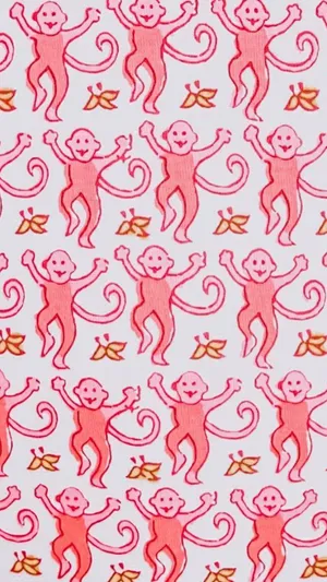 Pink Monkey Pattern Fabric Wallpaper