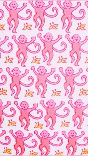 Pink Monkey Pattern Fabric Wallpaper