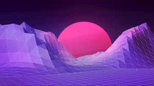 Pink Moon On Retro Purple Landscape Wallpaper