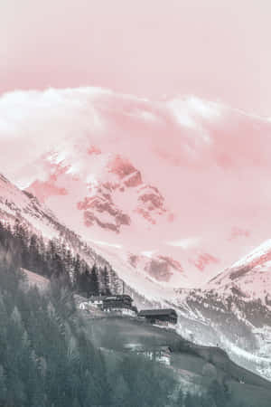 Pink Mountain Snowscape Aesthetic Wallpaper