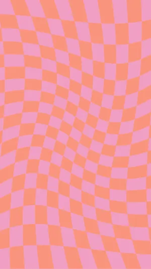 Pink Orange Checkerboard Wave Pattern Wallpaper