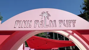 Pink Palm Puff Entrance Wallpaper