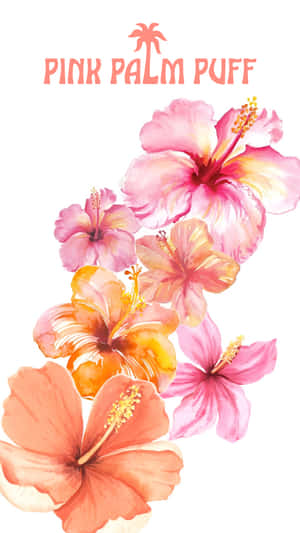 Pink Palm Puff Floral Design Wallpaper